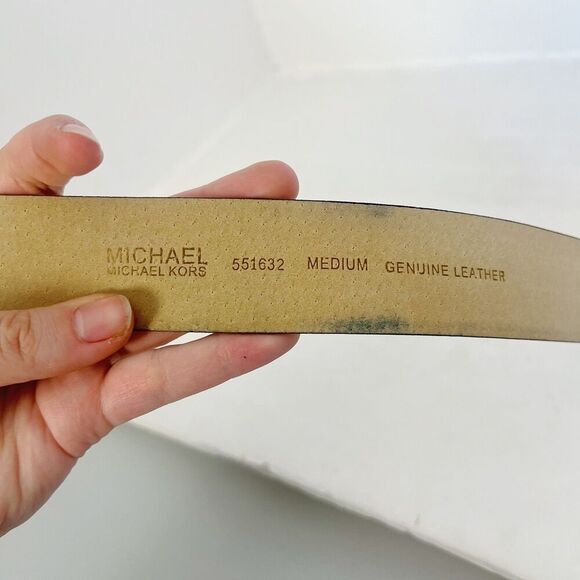Michael Kors Brown Leather Belt Silver Buckle y2k Boho Chic Size M - Picture 3 of 6